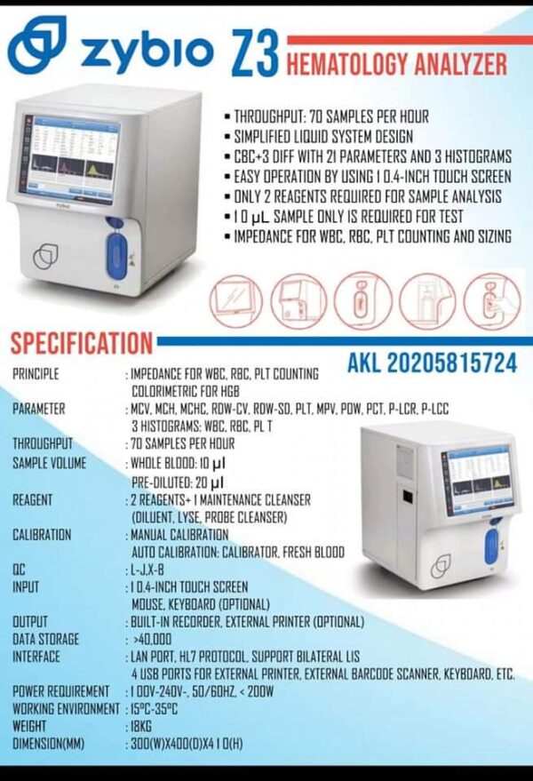 Fully Automatic Automated Z3 Hematology Analyzer CCMediks Ventures